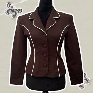 Vintage 80s/90s La Belle Tailored Brown and White Suit Blazer Jacket